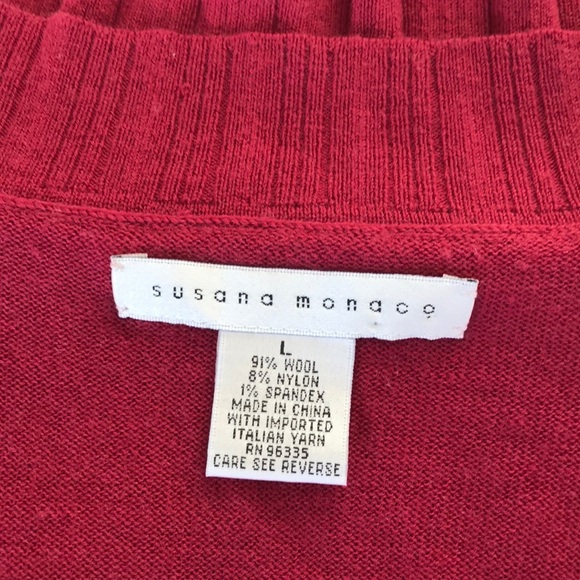 SUSANA MONACO Maroon Ruffled Wool Size L Cardigan - Picture 5 of 5